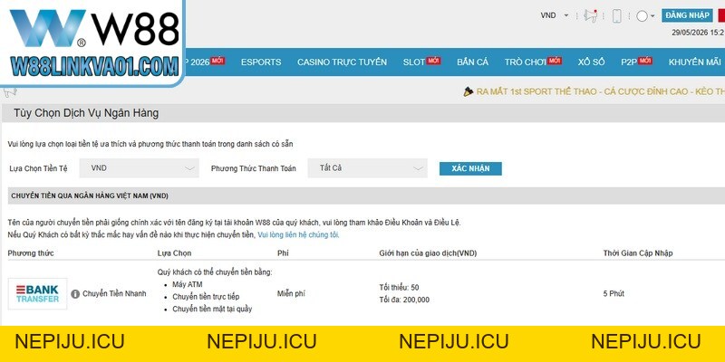 Nạp Tiền W88 - Hướng Dẫn Chi Tiết Các Cách Giao Dịch Nhanh Chóng - nepiju.icu Nạp Tiền W88 - Hướng Dẫn Chi Tiết Các Cách Giao Dịch Nhanh Chóng - nepiju.icu